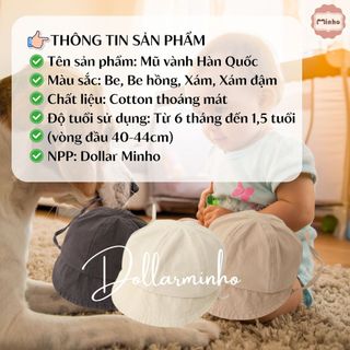 Mũ Vành Thêu Tên cho bé từ sơ sinh đến 18 tháng, mang phong cách Hàn Quốc chất liệu mềm mại cho bé