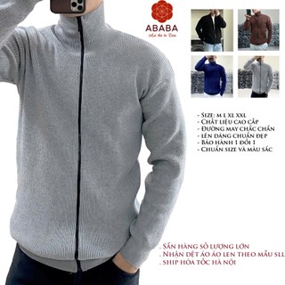 Áo len nam kéo khóa cổ cao ABABA Zip Cardigan len dệt kim Cao cấp Dáng Regular Fit 55-110kg -Lo-KK