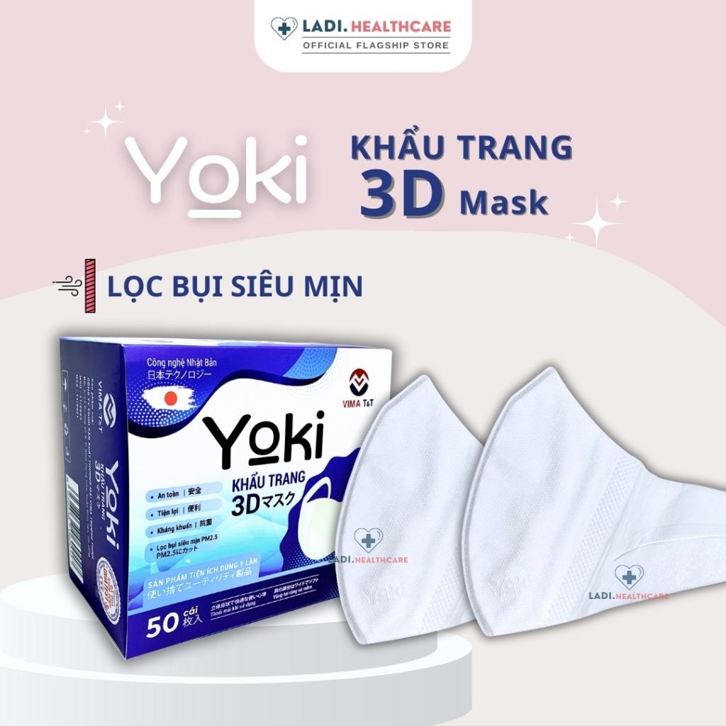 [Hộp 50Cái] Khẩu trang 3D YOKI Mask, kháng khuẩn công nghệ nhật bản hàng chính hãng Công Ty