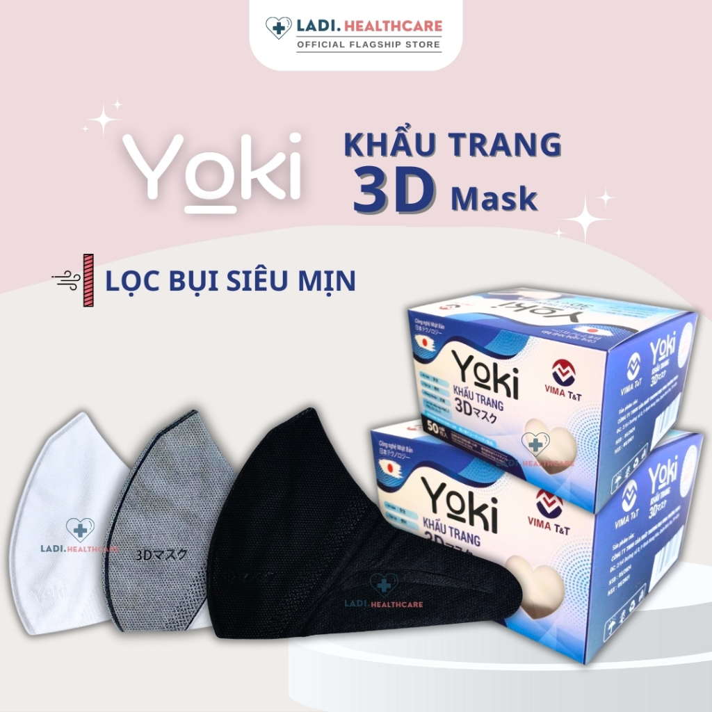 [Hộp 50Cái] Khẩu trang 3D YOKI Mask, kháng khuẩn công nghệ nhật bản hàng chính hãng Công Ty