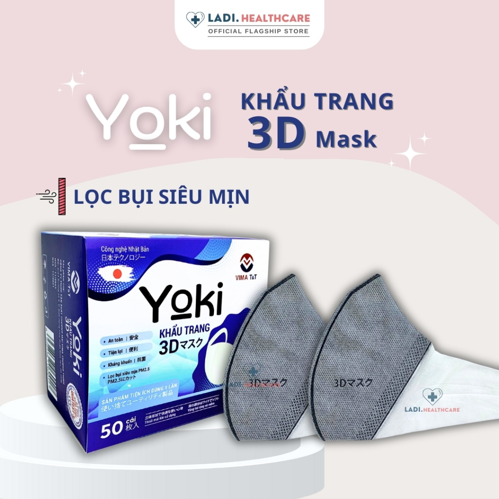 [Hộp 50Cái] Khẩu trang 3D YOKI Mask, kháng khuẩn công nghệ nhật bản hàng chính hãng Công Ty