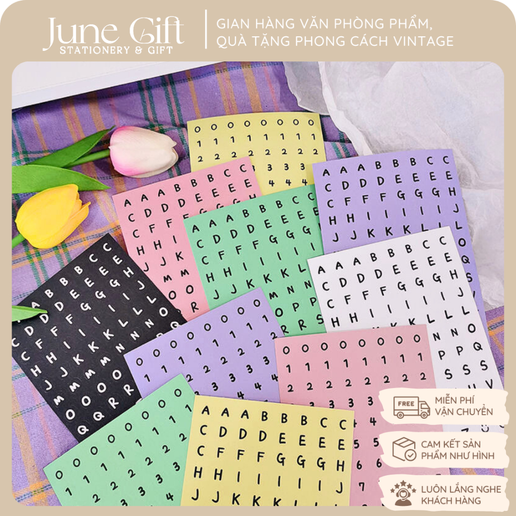 Sticker chữ cái, chữ số nhiều màu sắc decor, trang trí sổ, bưu thiếp ...