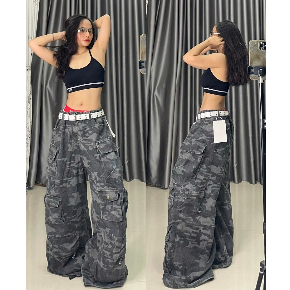 Quần Jeans Camo Rằn Ri Túi Hộp Ống Rộng, Chất Lượng Cao Phong Cách ...