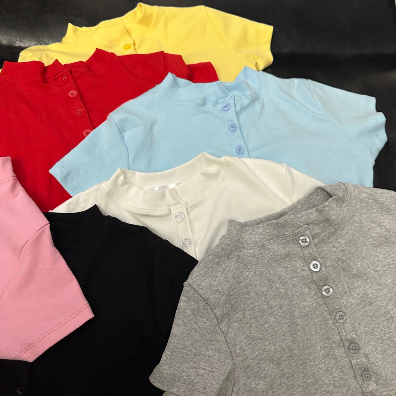 CANDY TOP - Áo Ôm Tay Ngắn Cổ Còn Cao Gài Full Nút Chất Cotton Mềm 4 Chiều Co Giản (2 SIZE) | BigBuy360 - bigbuy360.vn