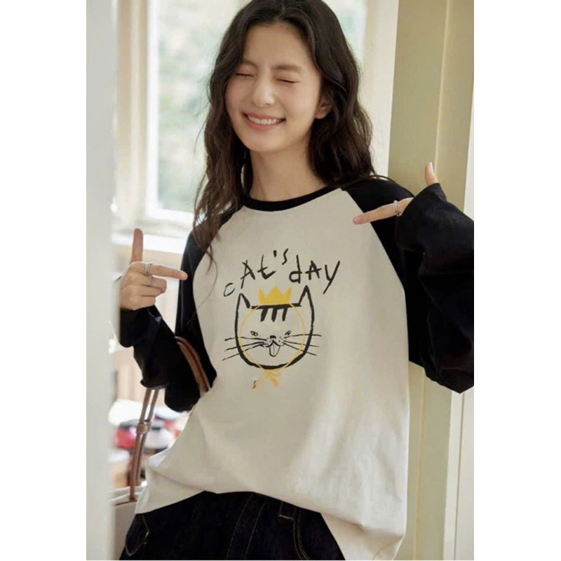 Áo thun nữ dài tay Ragan phối màu trắng đen in hình cá tính JULY fashion, Áp thun nữ tay dài chất thun xượt mềm mát