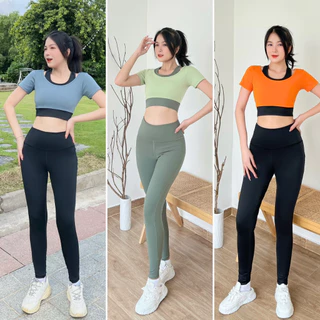 Bộ Quần Áo Tập Gym Nữ Phối Mầu Cộc Tay Quần Dài, Đồ Thể Thao Tập Yoga, Erobic Nữ Có Mút Đệm Ngực YOU SPED(BD017)