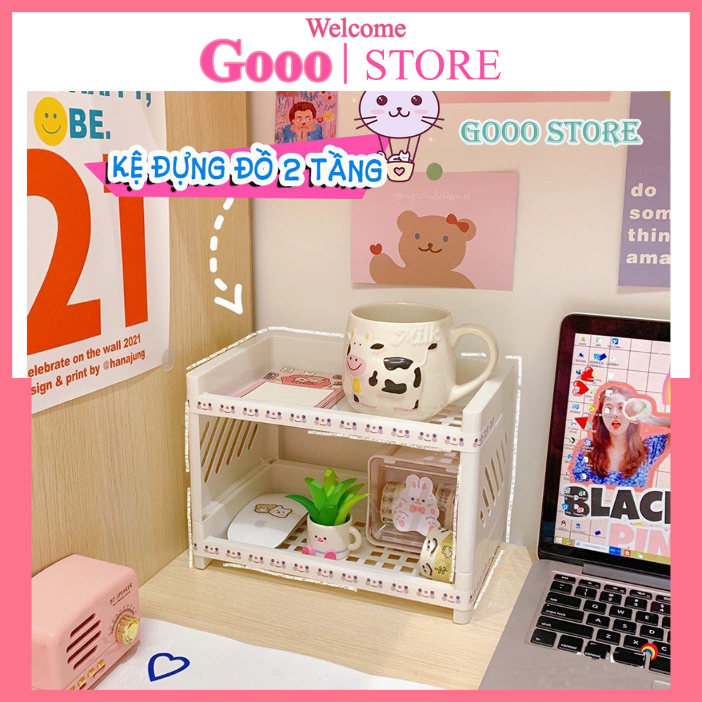Kệ nhựa 2 tầng mini, giá đựng đồ xếp gọn trang trí bàn làm việc Gooo ...
