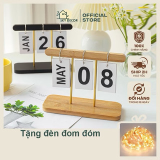 Lịch gỗ để bàn 2024 2025, lịch lật số mini trang trí phong cách tối giản