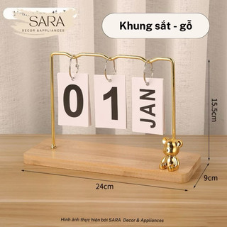 Lịch gỗ để bàn 2024 2025, lịch lật số mini trang trí phong cách tối giản