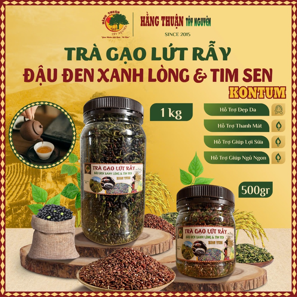 Trà Gạo Lứt Rẫy Đậu Đen Xanh Lòng Hằng Thuận Tây Nguyên, Lợi Mát Sữa, Thanh Nhiệt