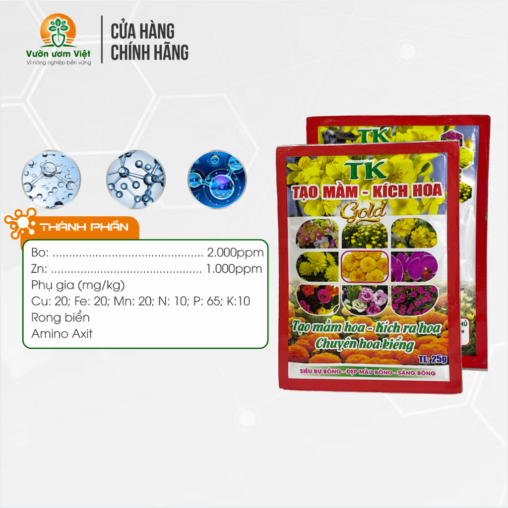 Phân bón TẠO MẦM KÍCH HOA GOLD kích bông, tạo nụ nhanh, nụ day khỏe, hoa to đẹp - 25gr