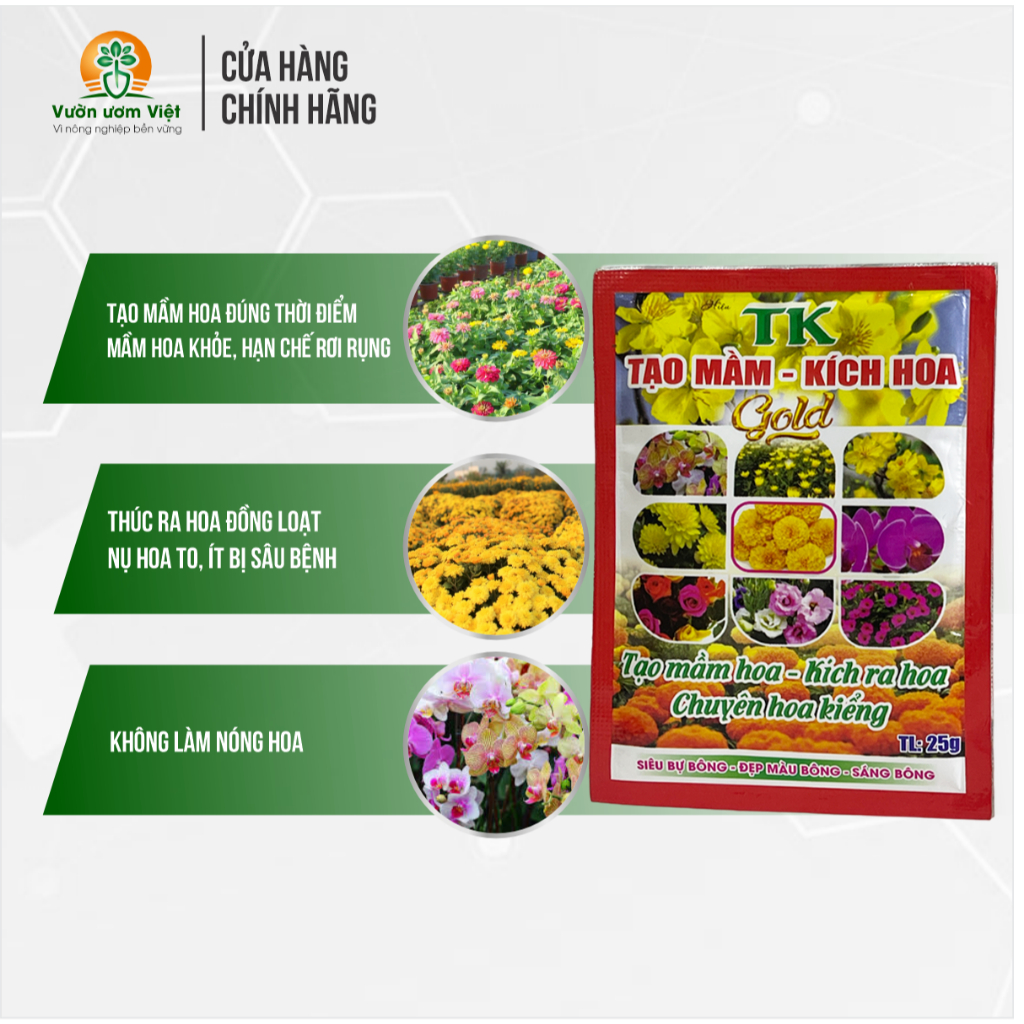 Phân bón TẠO MẦM KÍCH HOA GOLD kích bông, tạo nụ nhanh, nụ day khỏe, hoa to đẹp - 25gr