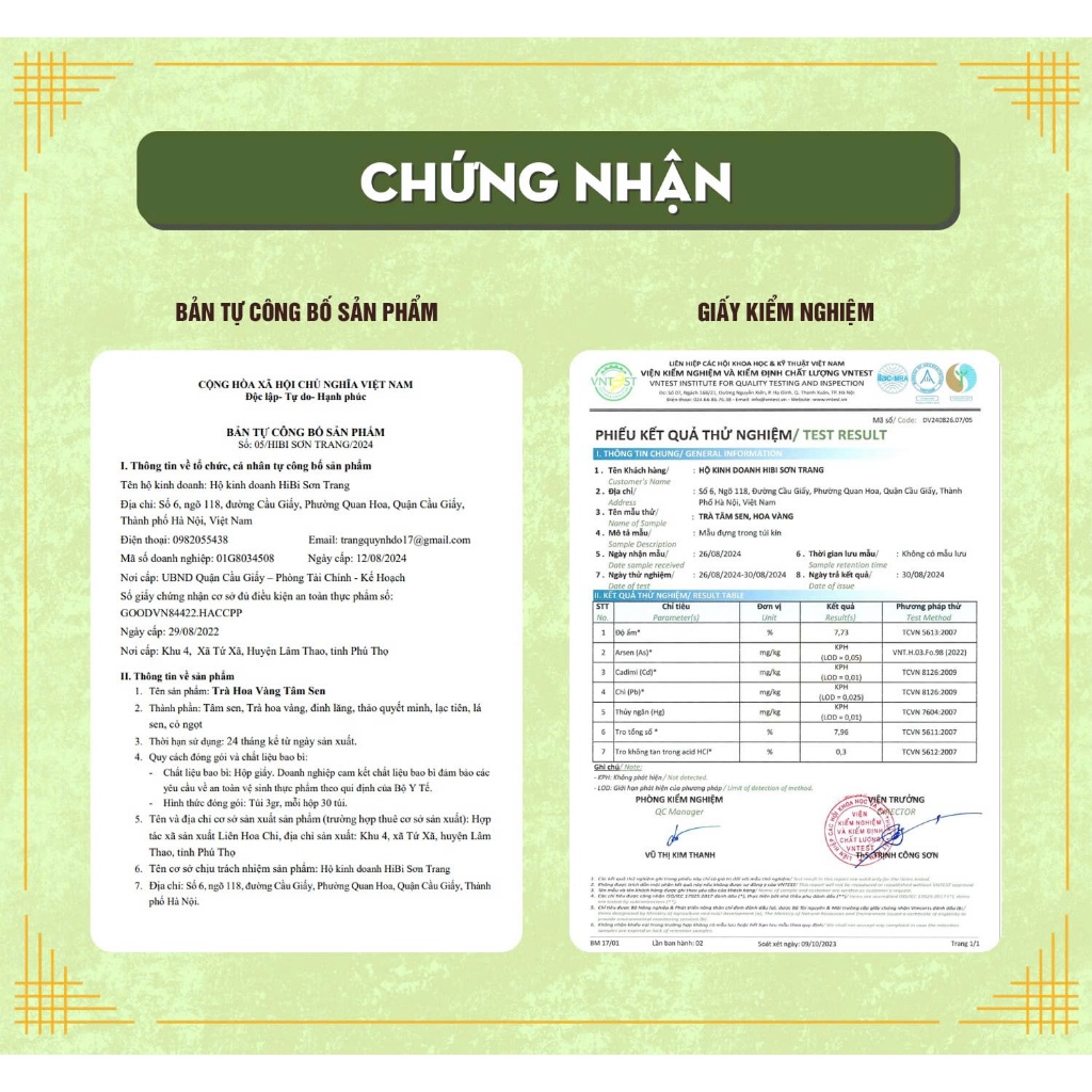 Chất Lượng Trà Tâm Sen Hoa Vàng Hibi Sơn Trang