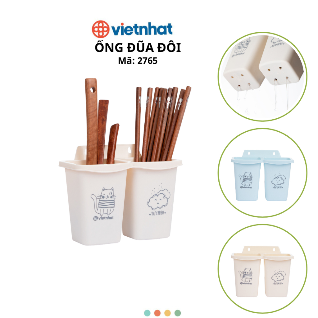 Ống cắm đũa đôi in họa tiết Chính Hãng VIỆT NHẬT (Mã 2765)