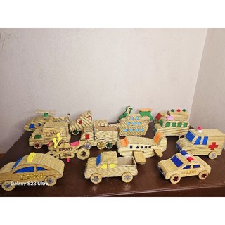 Phương tiện giao thông Steam, làm bằng trúc, đồ chơi mầm non làm bằng trúc, set 6 cái