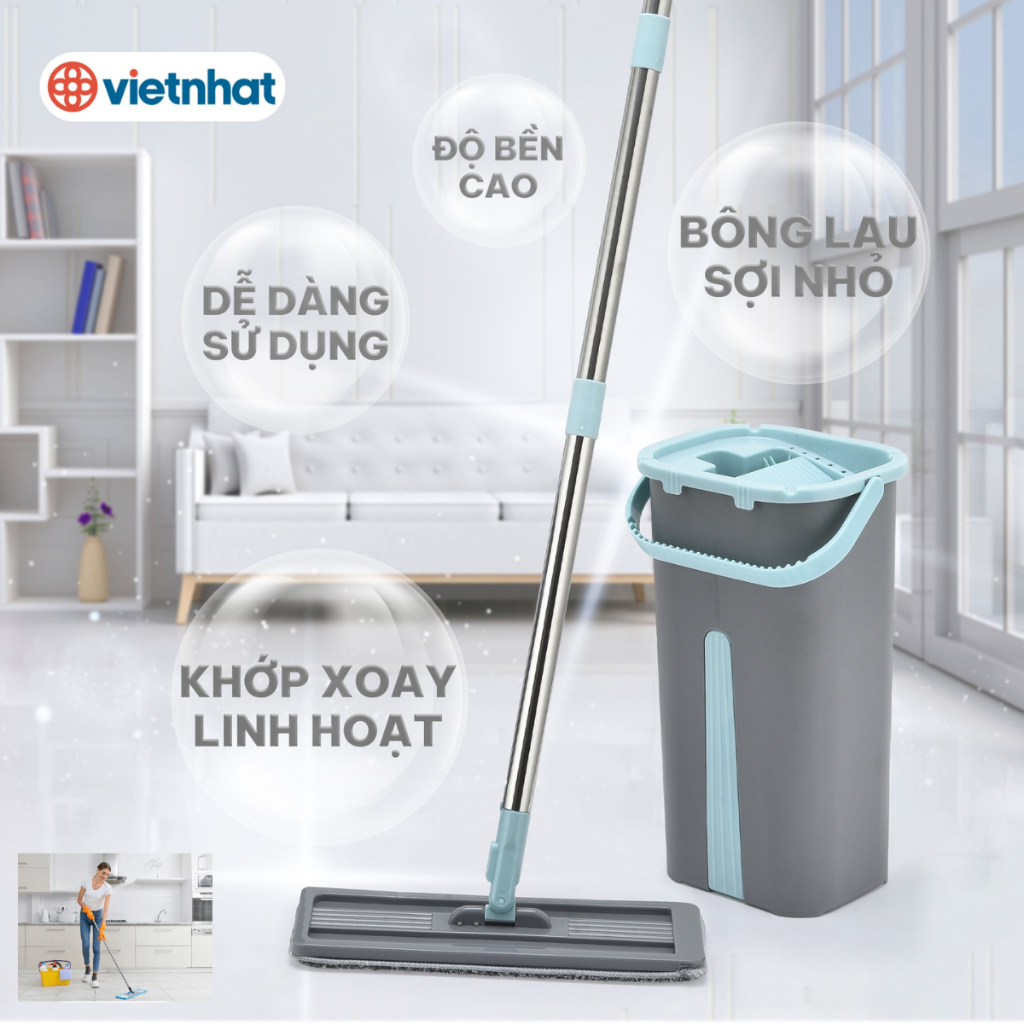 Bộ Chổi Lau Nhà Tự Vắt Đầu Xoay 360 Độ Chính Hãng VIỆT NHẬT (Mã 9560)