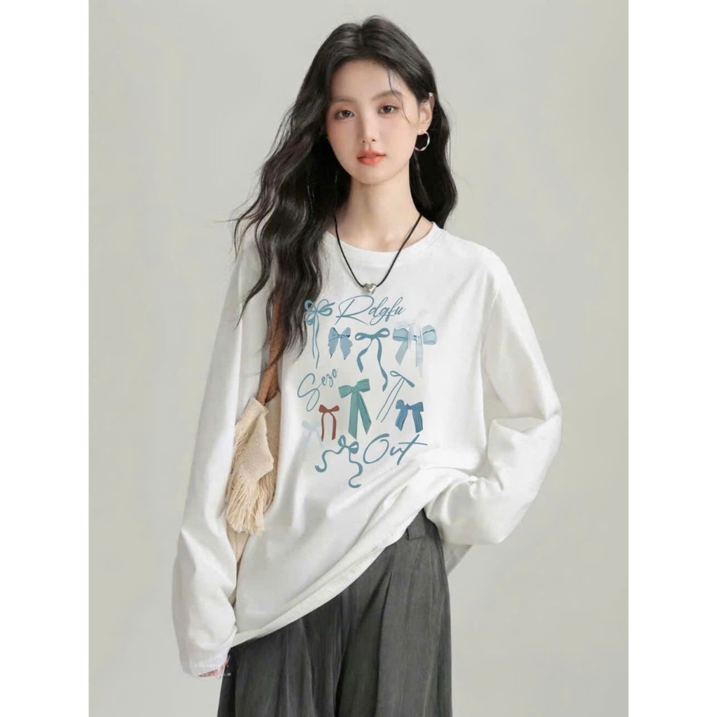 BST Thu Đông Áo dài tay Dáng rộng in hình Stype Hàn Quốc JULY FASHION,  ÁO thun tay dài chất thun xượt mềm mịn ấm áp