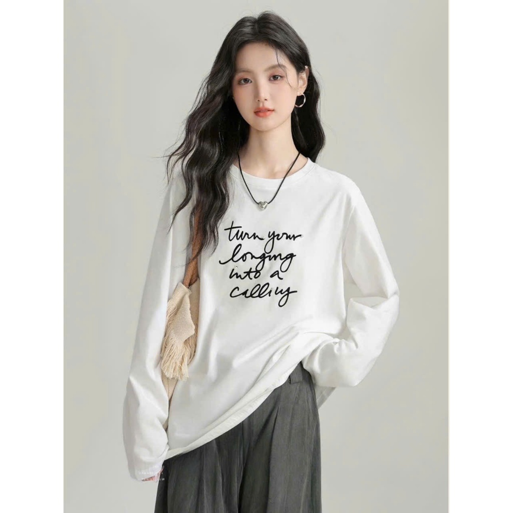 BST Thu Đông Áo dài tay Dáng rộng in hình Stype Hàn Quốc JULY FASHION,  ÁO thun tay dài chất thun xượt mềm mịn ấm áp
