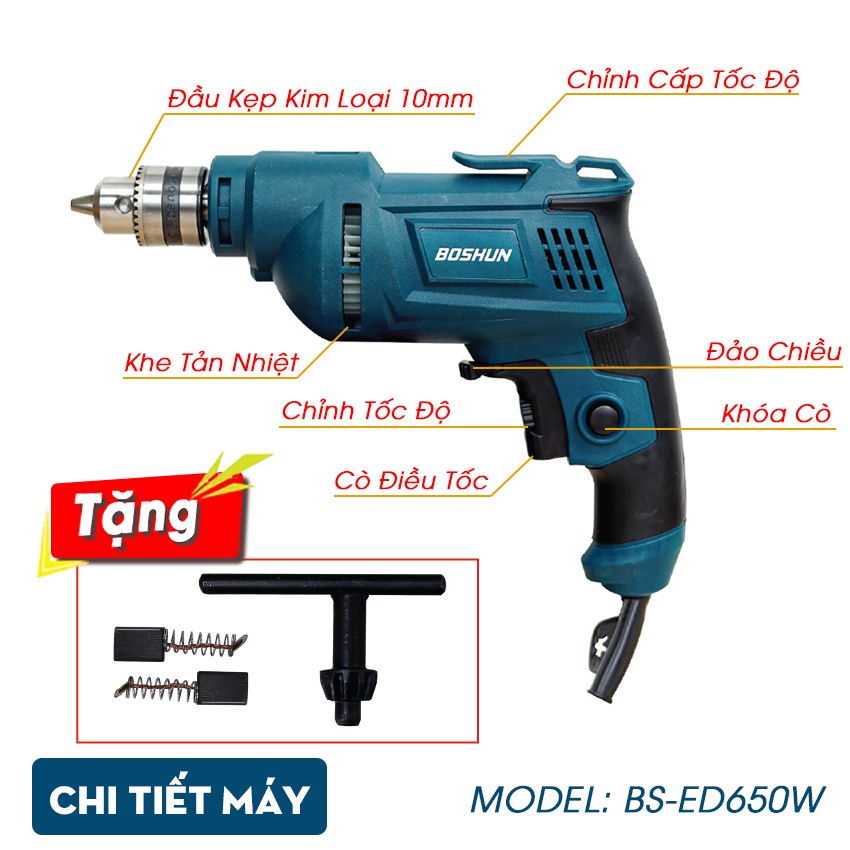 [Chính Hãng] Máy Khoan Đục Bê Tông Điện Boshun 650w Model  BS-ED650W, Chuyên Khoan Tường, Gạch,