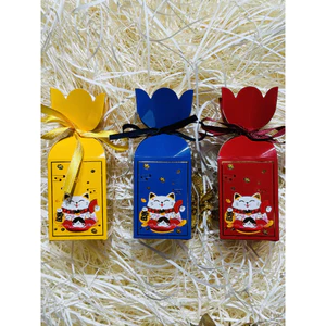 Set 10 Vỏ hộp kẹo nơ, vỏ hộp kẹo tết, vỏ hôp kẹo mèo thần tài tết