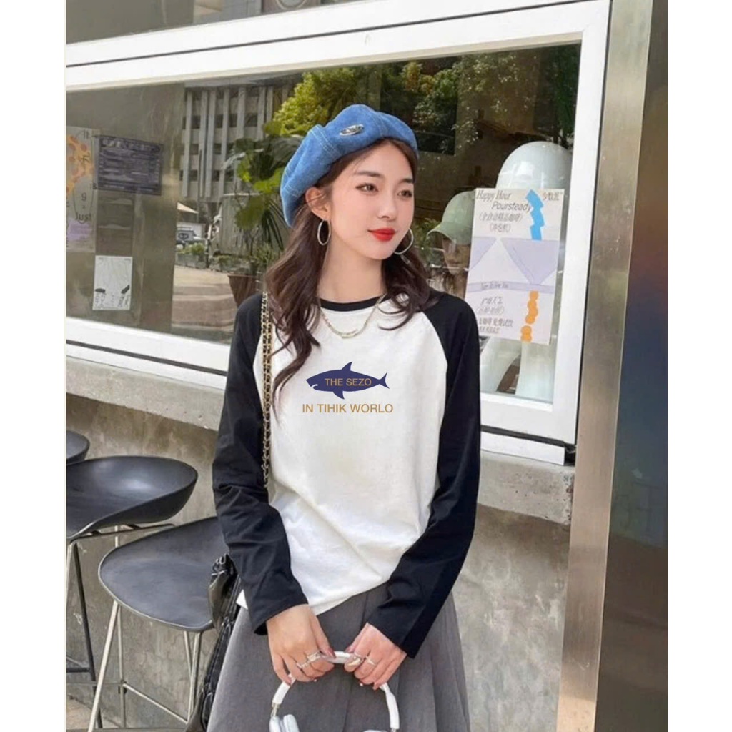 BST Thu Đông Áo dài tay Phối màu Dáng rộng in hình Stype Hàn Quốc JULY FASHION,  ÁO thun nữ tay dài thun xượt mềm mịn