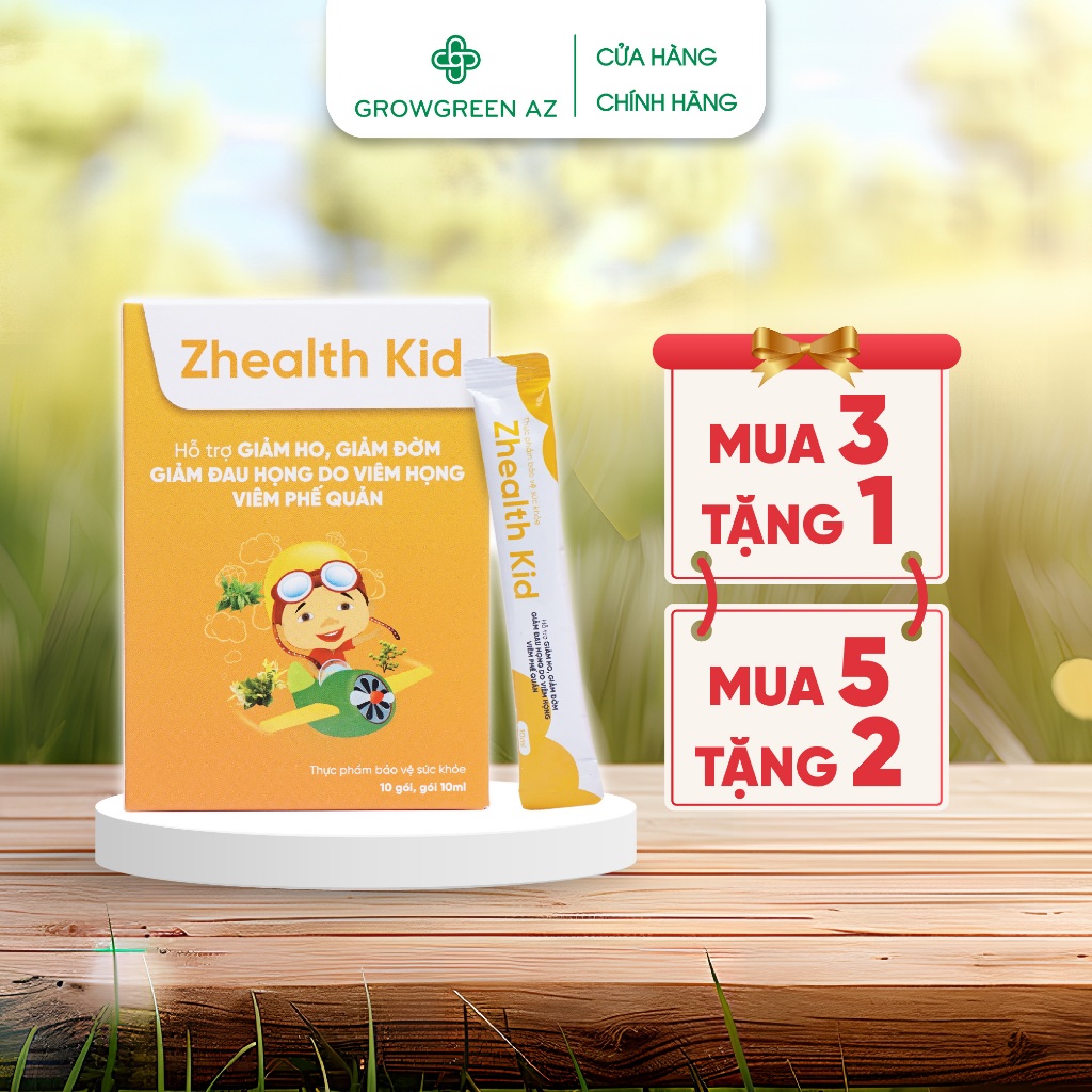 Ảnh Siro ho cho bé Zhealth Kid tăng đề kháng, giảm ho cảm, tiêu đờm, bổ phế, Growgreen AZ(10 gói x 10ml) 1