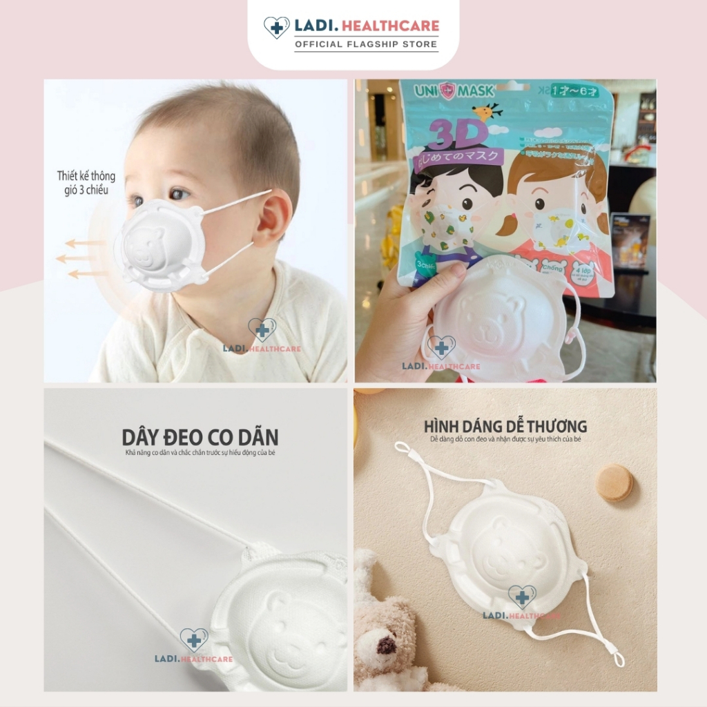 [Túi 3 Cái] Khẩu trang gấu Uni Mask cho bé sơ sinh 0 đến 3 tuổi công nghệ Nhật Bản hàng chính hãng
