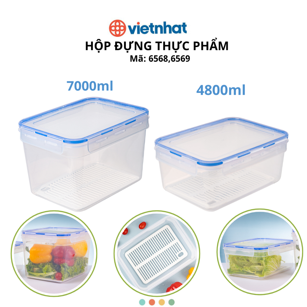 Hộp Đựng Thực Phẩm Bảo Quản Lạnh Dung Tích 4800ml/ 7000ml Chính Hãng VIỆT NHẬT (mã 6568,6569)