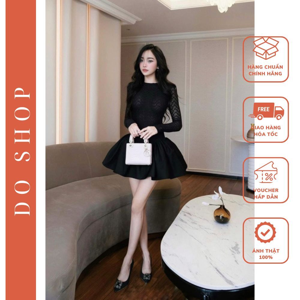 Đầm ren thiết kế tay dài phối tùng xòe (3 lớp) sang chảnh có lót quần mã R7 - Váy ren thiết kế dự tiệc hàng đẹp