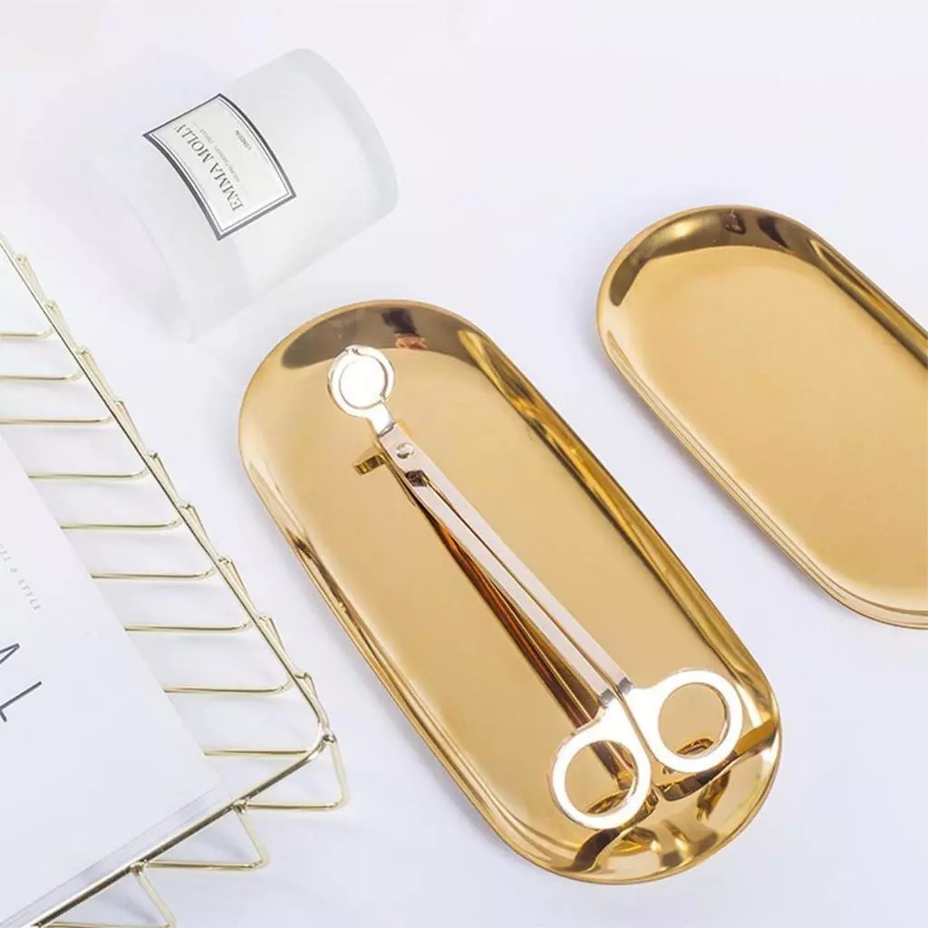 Khay Inox bầu mạ vàng đựng dụng cụ spa, phun xăm