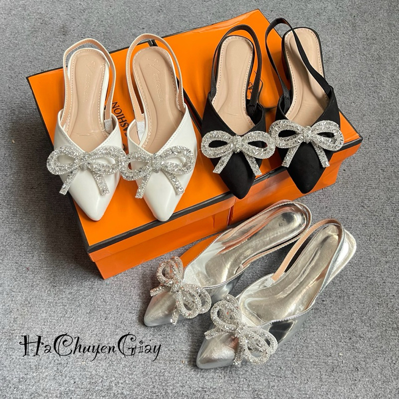 Giày bít bệt nơ nhùi gót m da nỉ bít mũi quai kéo tiểu thư cô dâu tiệc cưới rẻ bền đẹp êm chân