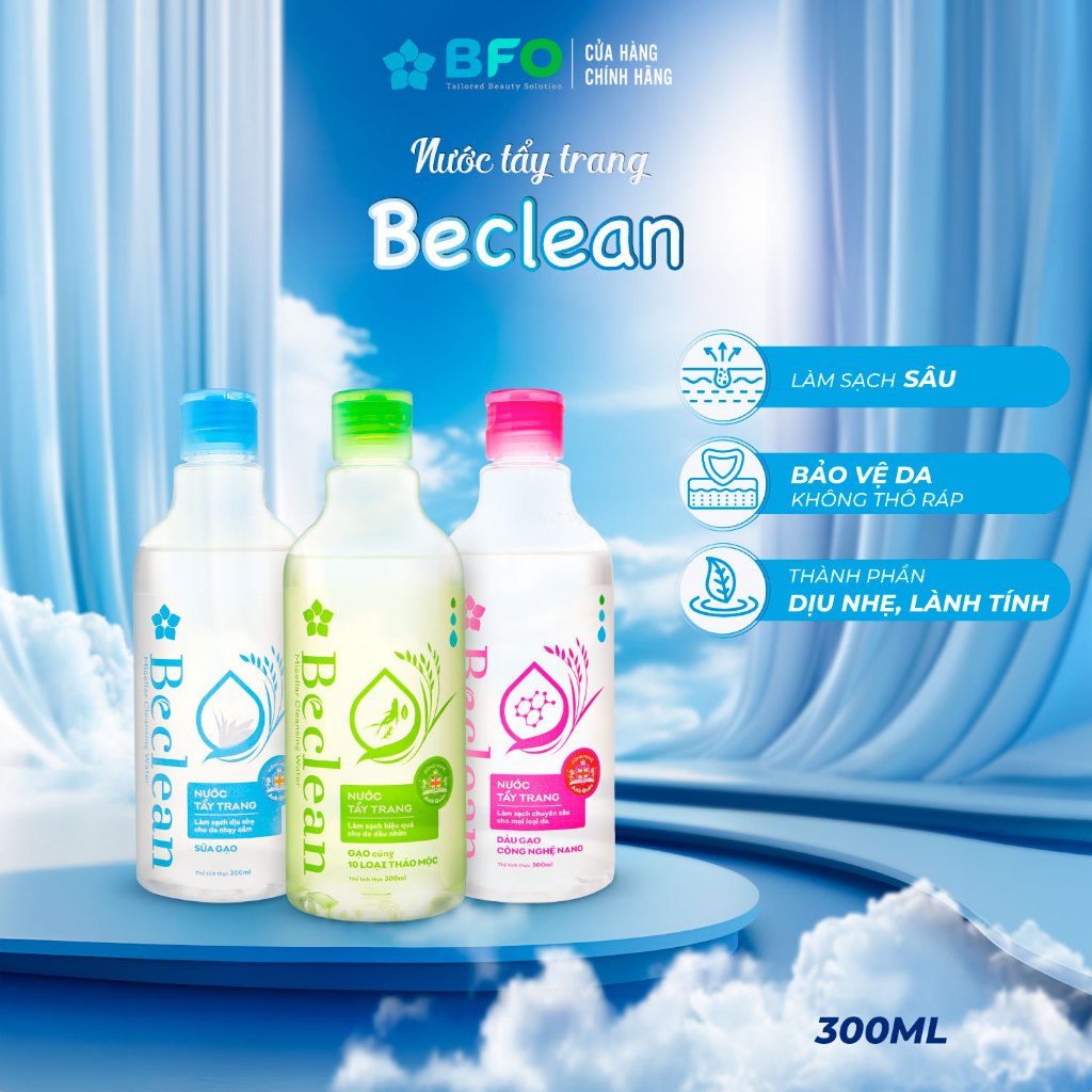 Ảnh Nước Tẩy Trang Làm Sạch Sâu Không Cồn Không Paraben Dịu Nhẹ Cho Da BFO Beclean 100ml/300ml 2