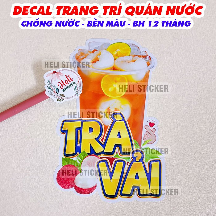 Decal Trang Trí Ly TRÀ VẢI Loại 1 Hình Dán Decor Quán Trà Sữa, Cà Phê ...