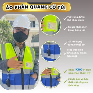 Áo bảo hộ lao động phản quảng cho thợ kĩ thuật kĩ sư làm việc công trình và buổi tối