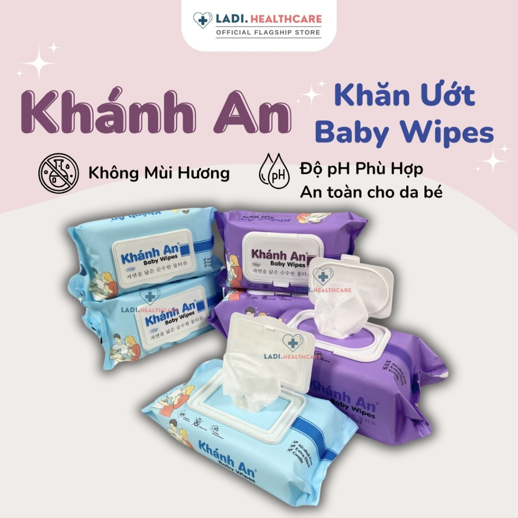 Khăn ướt baby Khánh An [Bịch 100 tờ] khăn giấy ướt dành cho bé không mùi, không màu