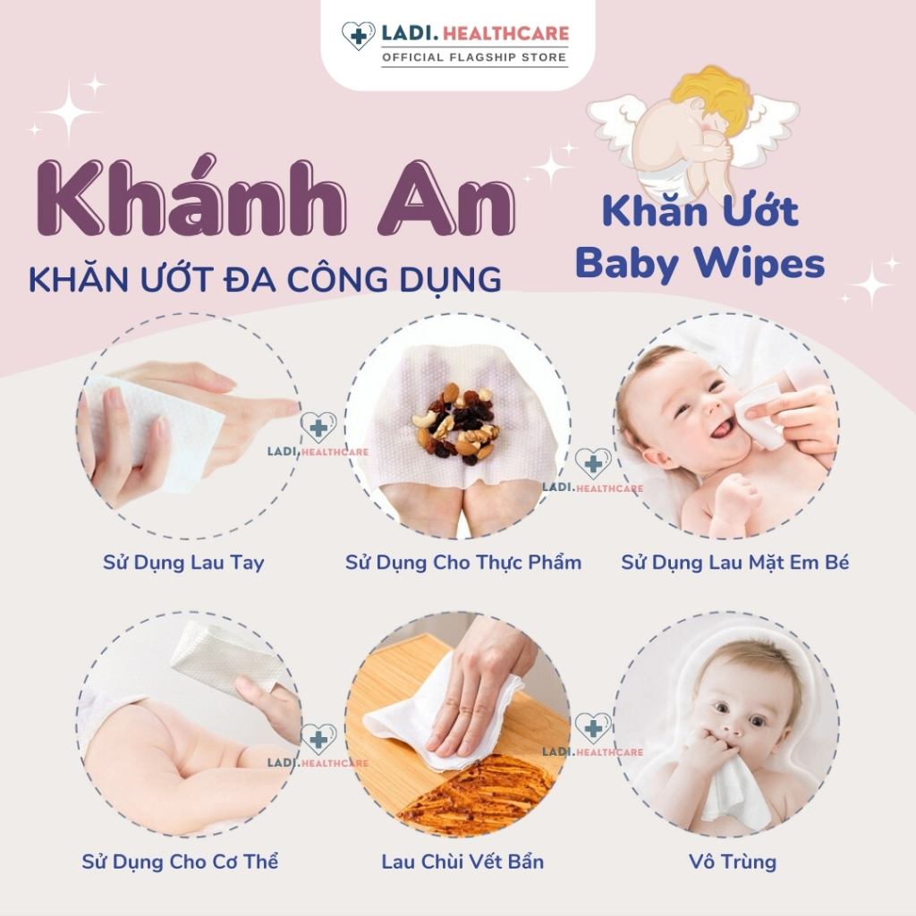 Khăn ướt baby Khánh An [Bịch 100 tờ] khăn giấy ướt dành cho bé không mùi, không màu