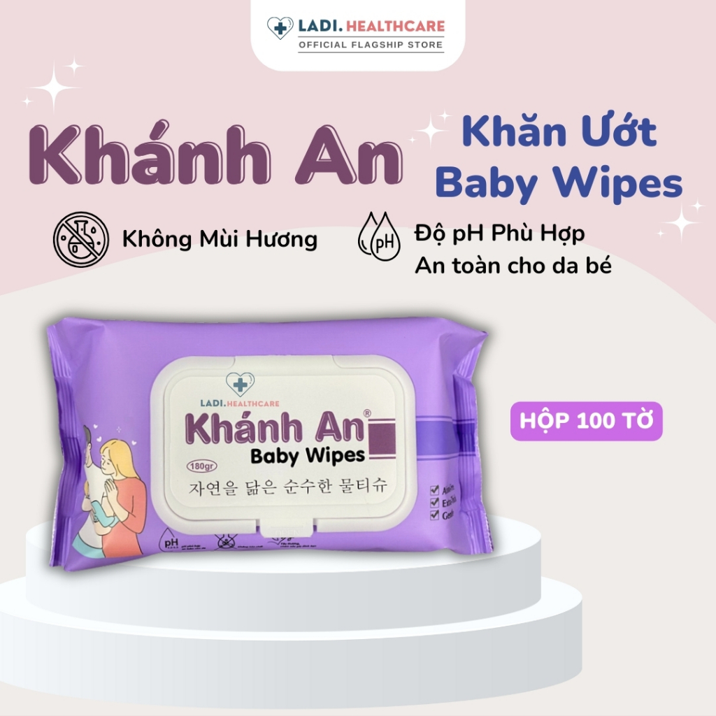Khăn ướt baby Khánh An [Bịch 100 tờ] khăn giấy ướt dành cho bé không mùi, không màu