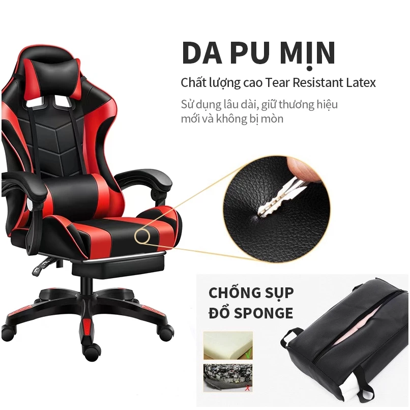 Ghế gaming AIODIY Công thái học bọc nệm mềm Thích hợp làm việc chơi game do điều chỉnh chiều cao và có đế đạp