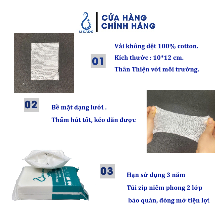 Ảnh Bông đắp toner lotion mask kéo dãn Likado túi 300 miếng cotton mềm (1 túi) 4
