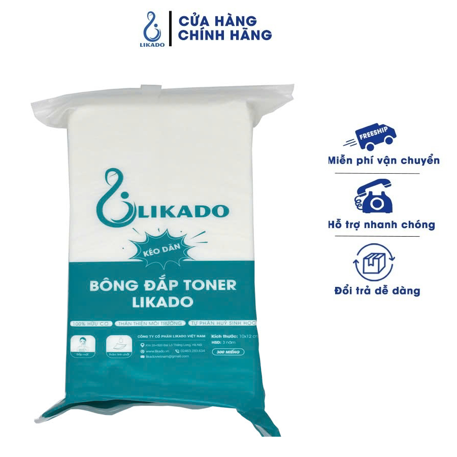 Ảnh Bông đắp toner lotion mask kéo dãn Likado túi 300 miếng cotton mềm (1 túi) 1