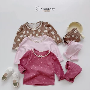 Set bộ bé gái dài tay Miniumbaby chất cotton gân mềm mix hoạ tiết hoa nơ ngực, bé 1-6 tuổi SB2170