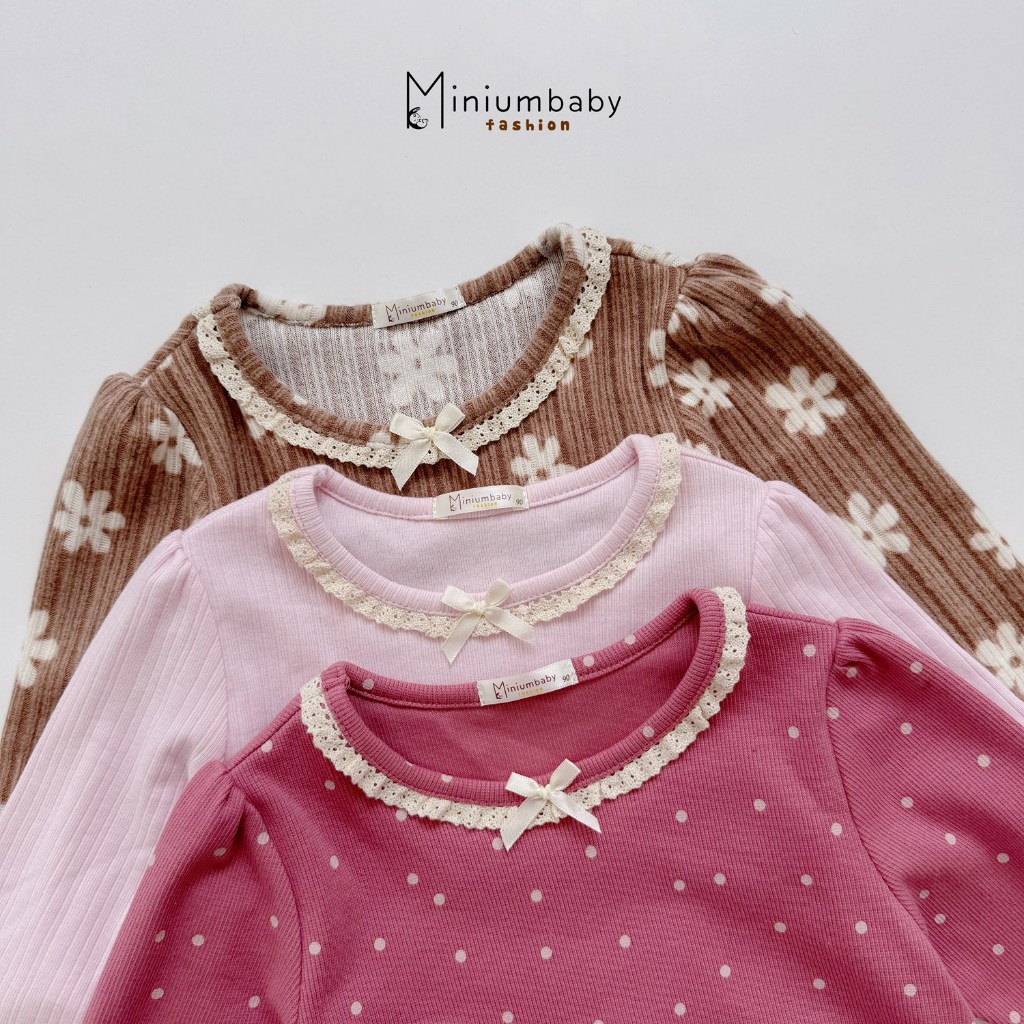 Set bộ bé gái dài tay Miniumbaby chất cotton gân mềm mix hoạ tiết hoa nơ ngực, bé 1-6 tuổi SB2170