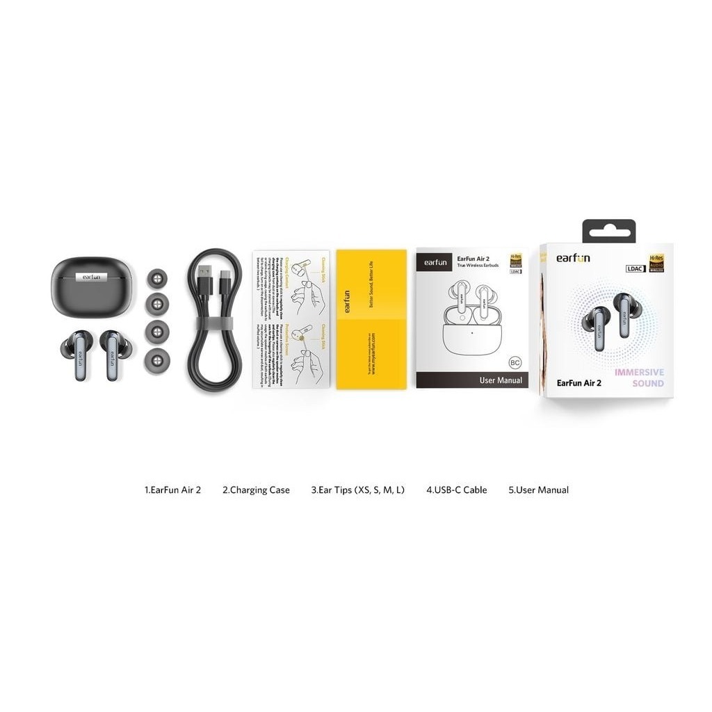 Tai Nghe Bluetooth Earfun Air 2 Âm Thanh Hi-Res LDAC Chống Nước IPX7 Pin 40H | BigBuy360 - bigbuy360.vn