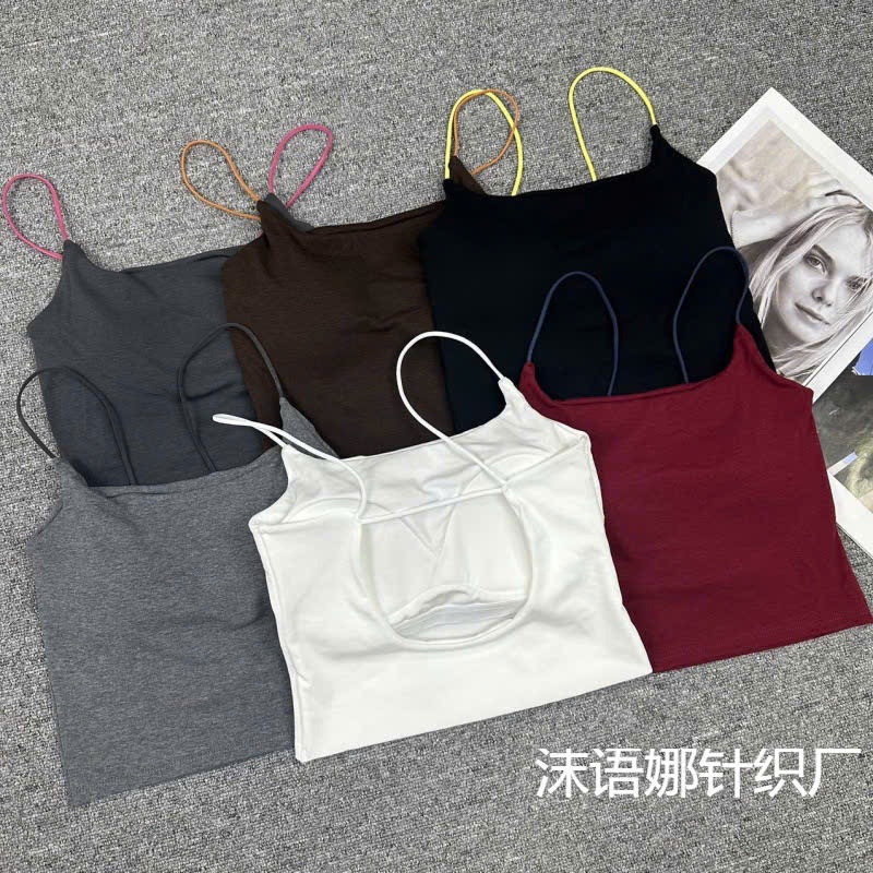 Áo Bra 2 Dây Croptop Sợi Bún Có Đệm Nâng Ngực Dáng Ôm Thoáng Mát 1871