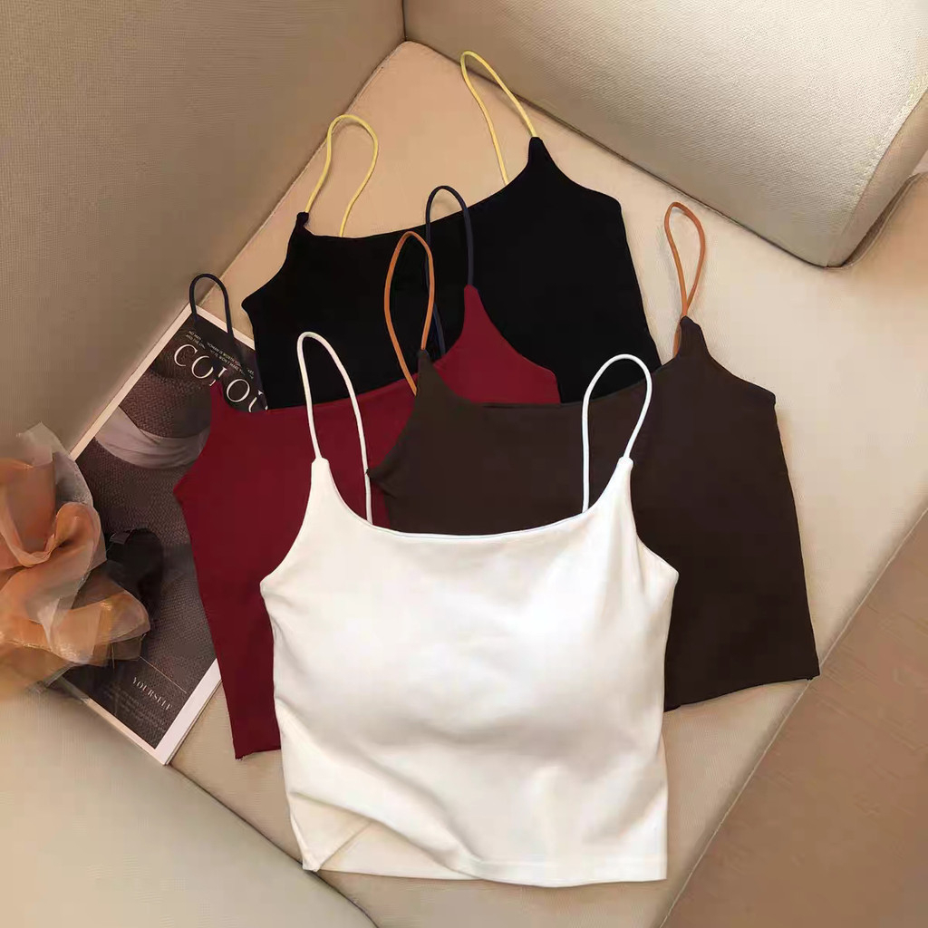 Áo Bra 2 Dây Croptop Sợi Bún Có Đệm Nâng Ngực Dáng Ôm Thoáng Mát 1871
