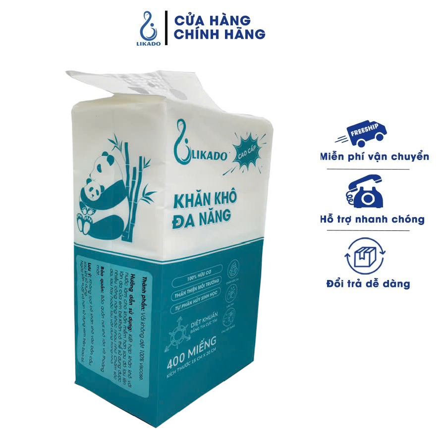 Ảnh Khăn vải khô đa năng Likado cho bé 400 tờ 100% cotton kích thước 15*20cm 1