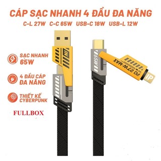 Bộ sạc 120W 4 Cổng, dây sạc bọc dù 4 trong 1 65W, dây 3 đầu, Sạc nhanh, AN Toàn