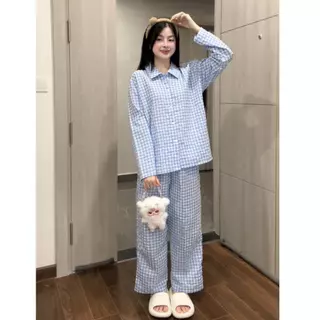 Bộ đồ ngủ kiểu nữ chất xốp cotton dáng dài form rộng mặc ở nhà bốn mùa 12 màu Hàn Quốc Kozoda Women BN6