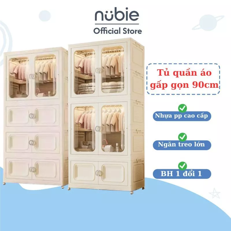 (Ngang 80-90cm) Tủ nhựa đựng đồ gấp gọn đa năng nhiều tầng, tủ quần áo lắp ghép có bánh xe, tháo lắp dễ — ảnh 1