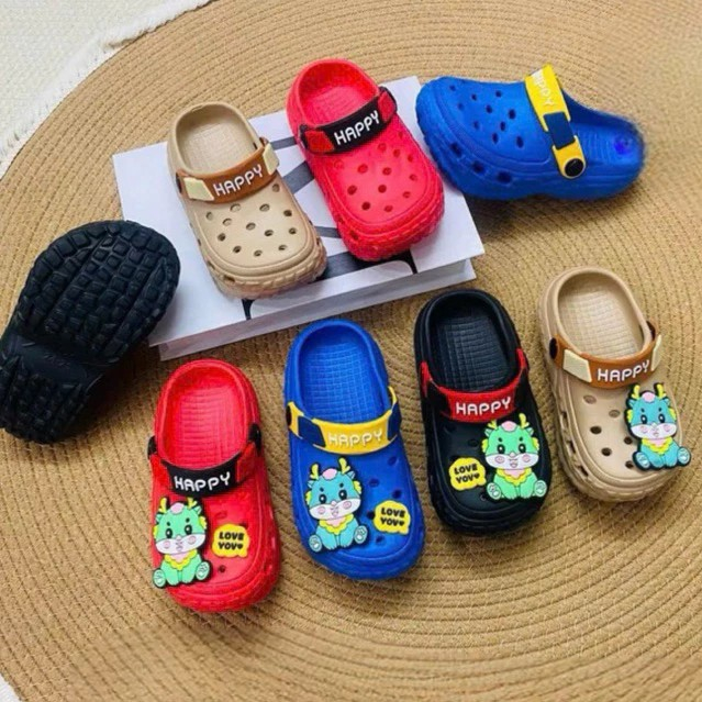 Dép sục bảo vệ mũi chân cho bé trai siêu mềm đế có răng cưa chống trượt Sandal hình khủng long